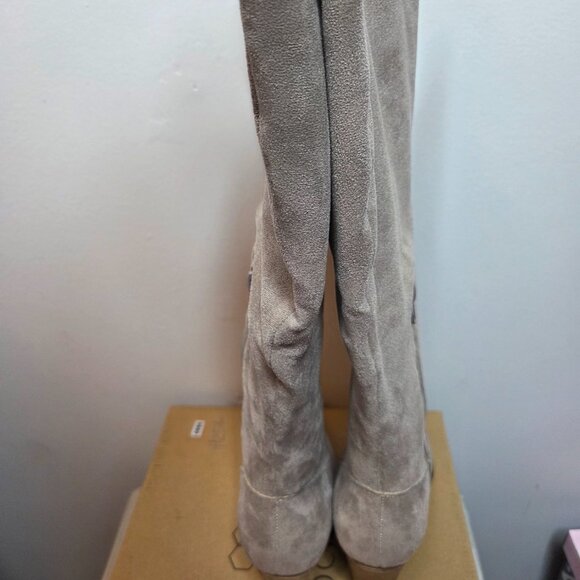 Oasis Society Gray Faux Suede Lacey Knee High Boots, Women's Size 6.5 - Picture 2 of 4